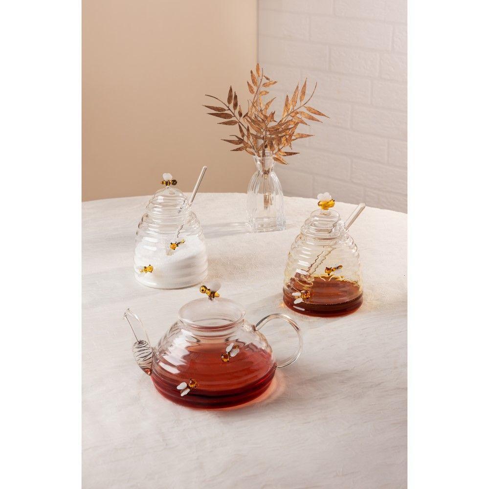 Açucareiro De Vidro Com Colher E Tampa Lovely Bee 500 Ml Lyor - 5