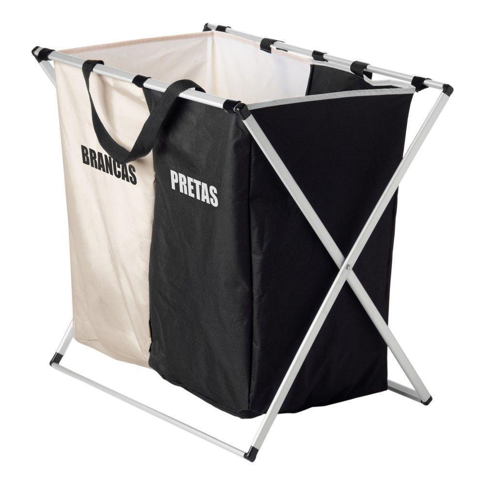 Cesto Para Lavanderia De Poliéster Com Alças E 2 Compartimentos Dobrável 59 X 38 X 57 Cm Lyor - 2