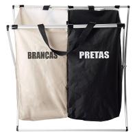 Cesto Para Lavanderia De Poliéster Com Alças E 2 Compartimentos Dobrável 59 X 38 X 57 Cm Lyor - 1