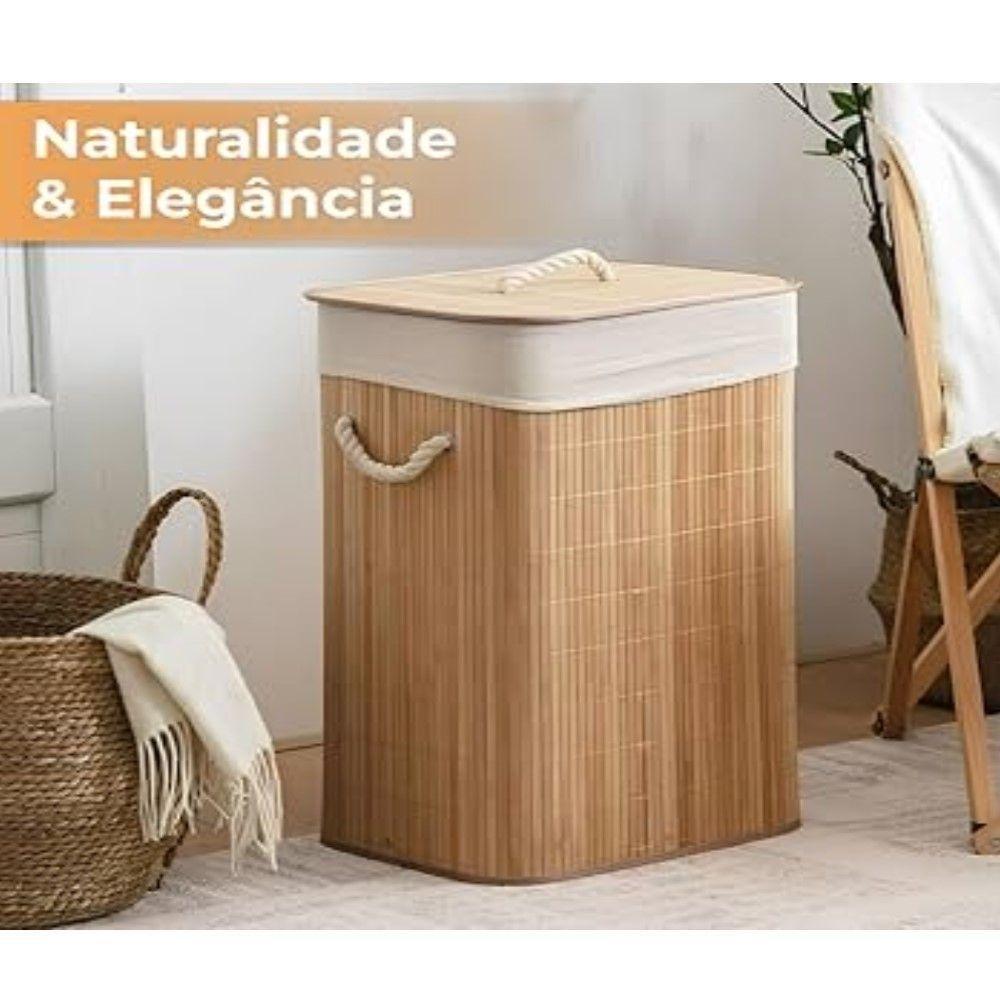 Cesto Para Lavanderia De Bambu Com Tampa 40 X 30 X 57 Cm Lyor - 4