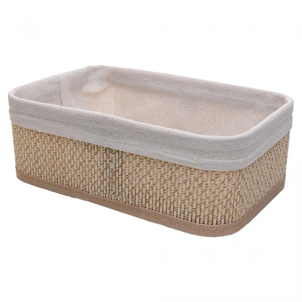 Conjunto 3 Cestos Retangulares De Bambu Com Forro Em Tecido Cozy Lyor - 2