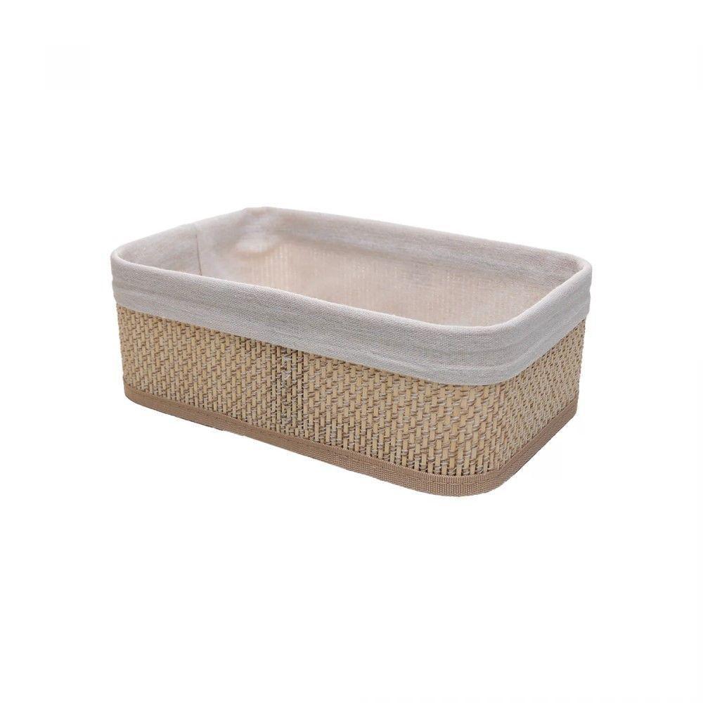 Conjunto 3 Cestos Retangulares De Bambu Com Forro Em Tecido Cozy Lyor - 4