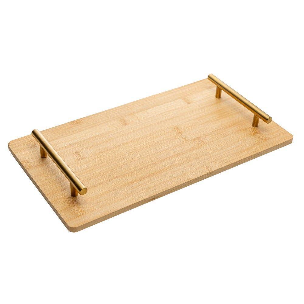 Bandeja De Bambu Com Alça De Metal Dourada 39 X 21 Cm Seattle Wolff - 1