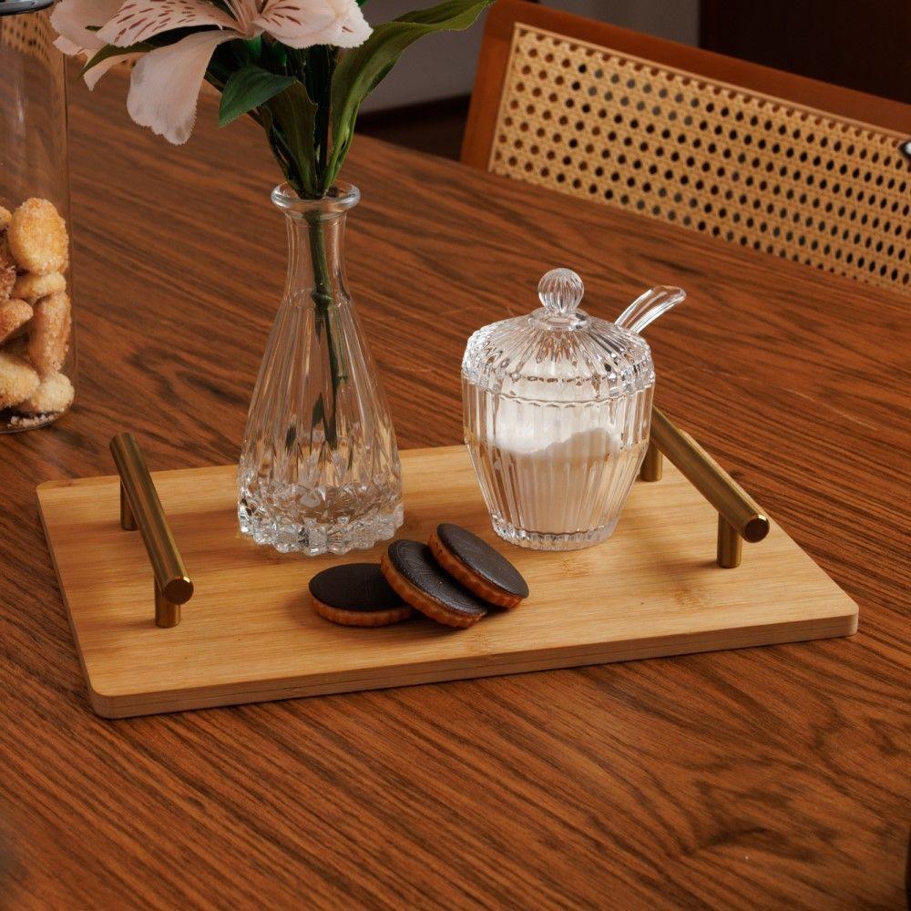 Bandeja De Bambu Com Alça De Metal Dourada 39 X 21 Cm Seattle Wolff - 2