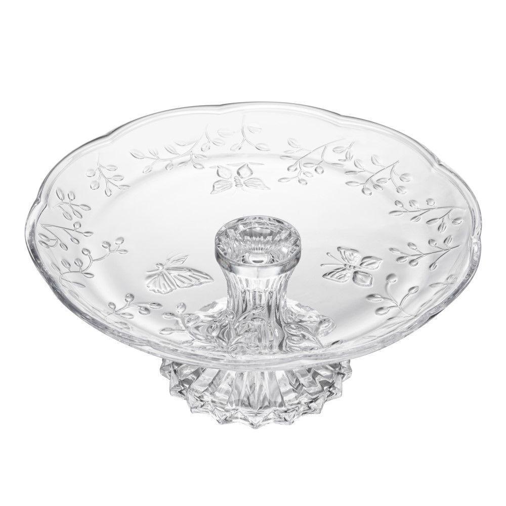 Prato Para Bolo 27 Cm De Cristal Com Pé New Butterfly Lyor - 1