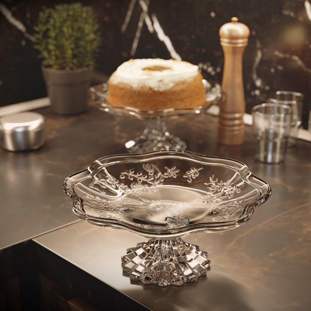 Prato Para Bolo 27 Cm De Cristal Com Pé New Butterfly Lyor - 3