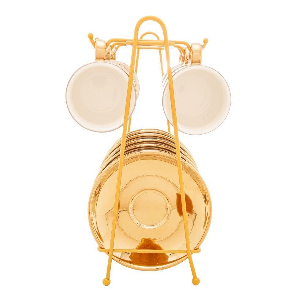 Conjunto De Xícara De Café 6 Peças De Porcelana Com Suporte Versa Dourado-branco 90 Ml Wolff - 3