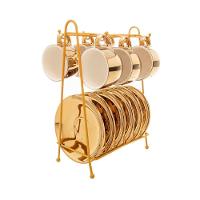 Conjunto De Xícara De Café 6 Peças De Porcelana Com Suporte Versa Dourado-branco 90 Ml Wolff - 1