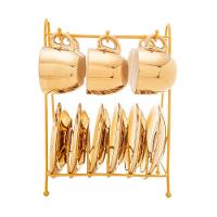 Conjunto De Xícara De Café 6 Peças De Porcelana Com Suporte Versa Dourado-branco 90 Ml Wolff - 2