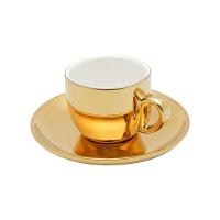 Conjunto De Xícara De Café 6 Peças De Porcelana Com Suporte Versa Dourado-branco 90 Ml Wolff