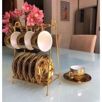 Conjunto De Xícara De Café 6 Peças De Porcelana Com Suporte Versa Dourado-branco 90 Ml Wolff - 5