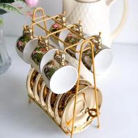 Conjunto De Xícara De Café 6 Peças De Porcelana Com Suporte Versa Dourado-branco 90 Ml Wolff - 6