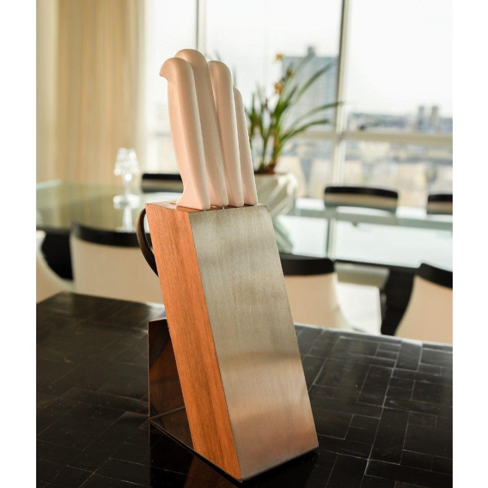 Cepo De Madeira Com Inox Para Facas Universal Kort Domama - 6