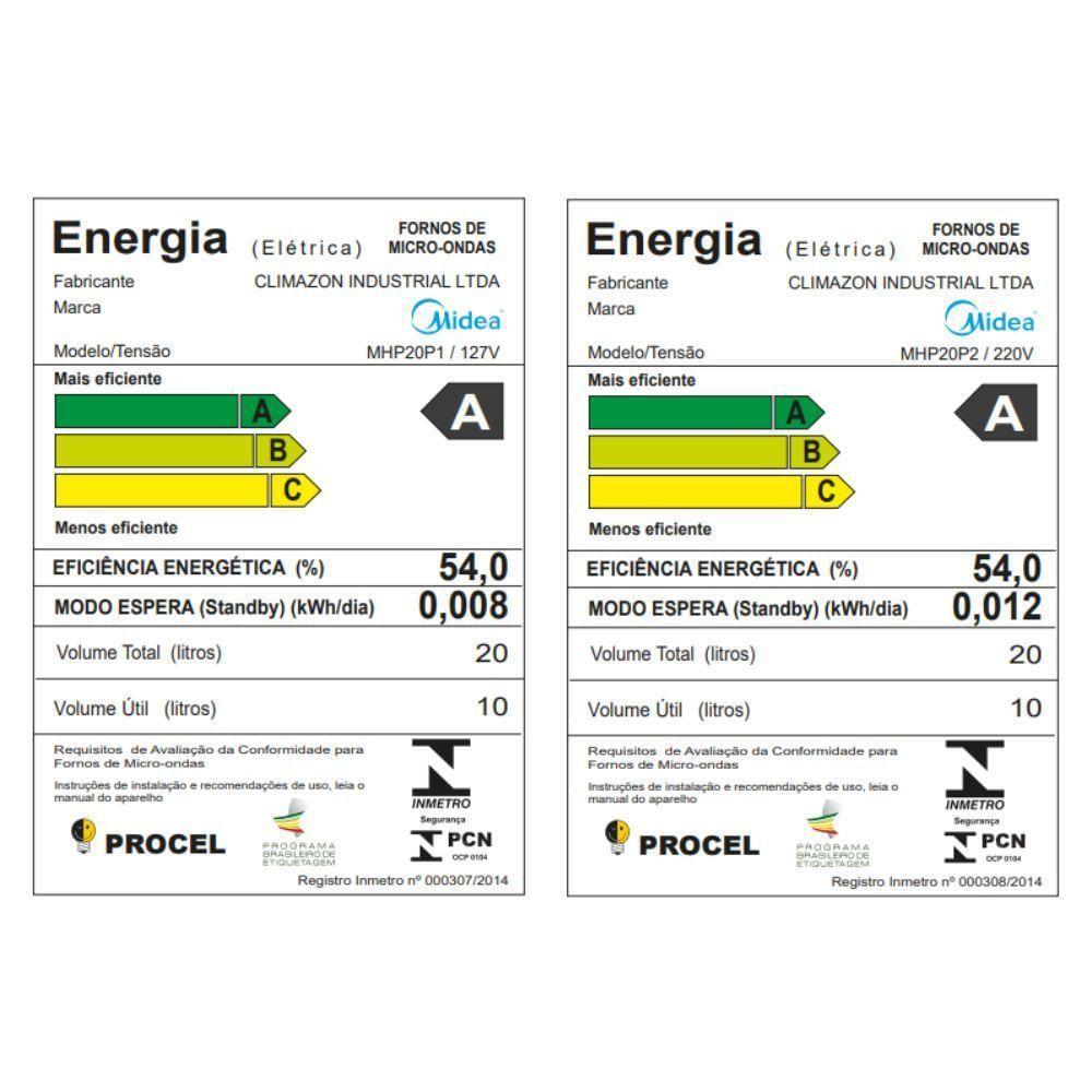 Micro-ondas 20L Preto MasterCook Midea MHP20P1 - 110V - 7