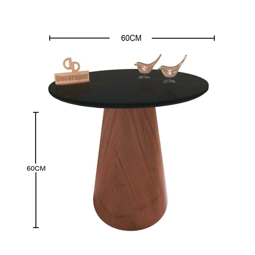 Mesa De Canto Cone Amadeirado Com Tampo Vidro 60cm Preto 60cm - 2