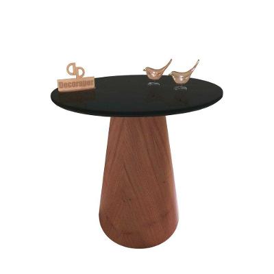 Mesa De Canto Cone Amadeirado Com Tampo Vidro 60cm Preto 60cm