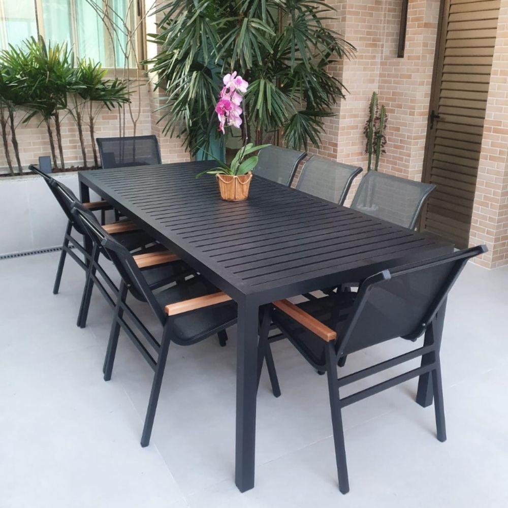 Jogo De Mesa Ripada Alumínio 8 Cadeiras Nossakasa De Jardim Piscina Jantar - 7