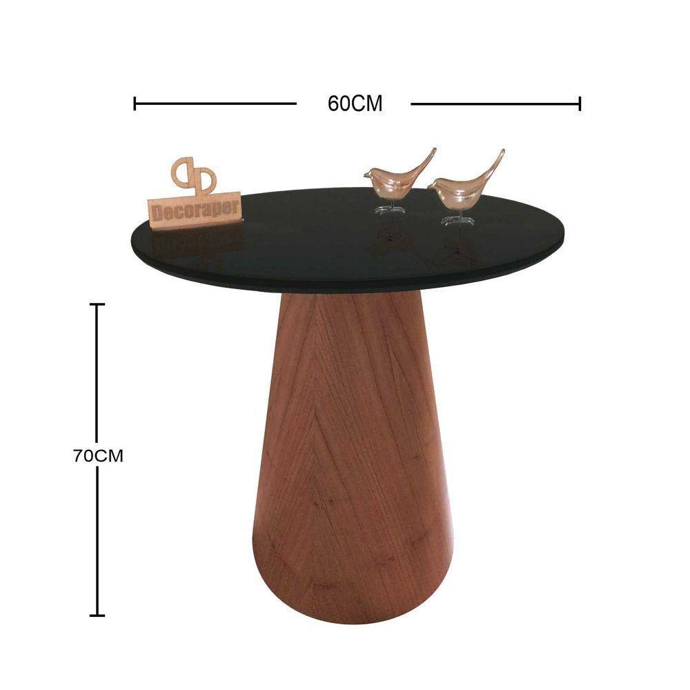 Mesa De Canto Cone Amadeirado Com Tampo Vidro 60cm Preto 70cm - 2