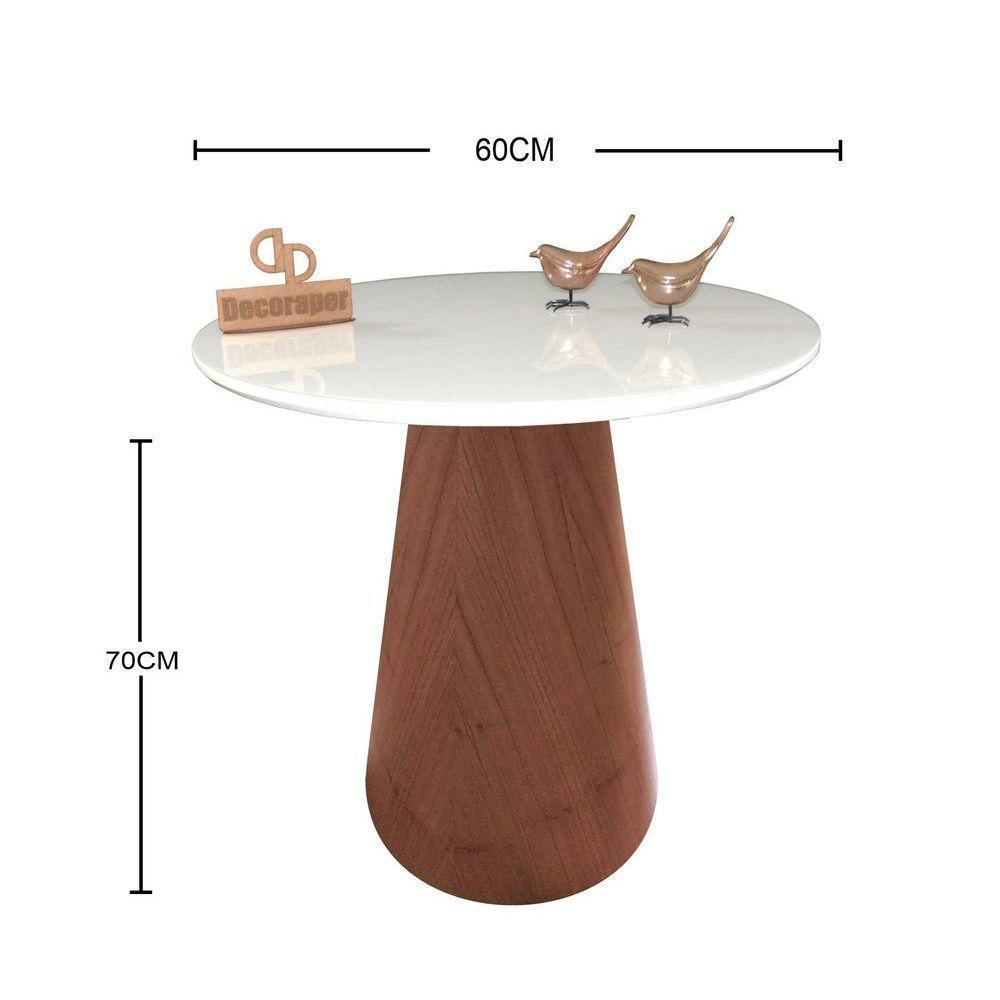 Mesa De Canto Cone Amadeirado Com Tampo Vidro 60cm Branco 70cm - 2