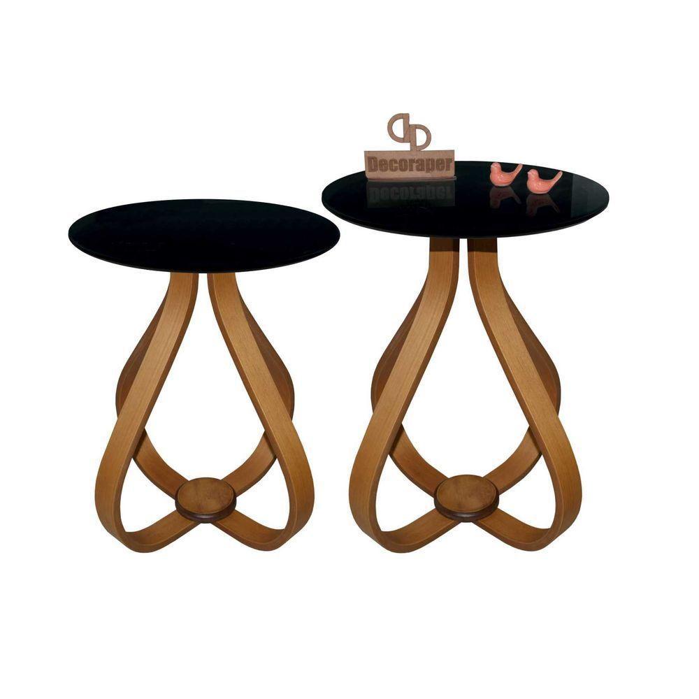 Kit Mesa De Canto Cebola Com Vidro 50cm Preto - 1