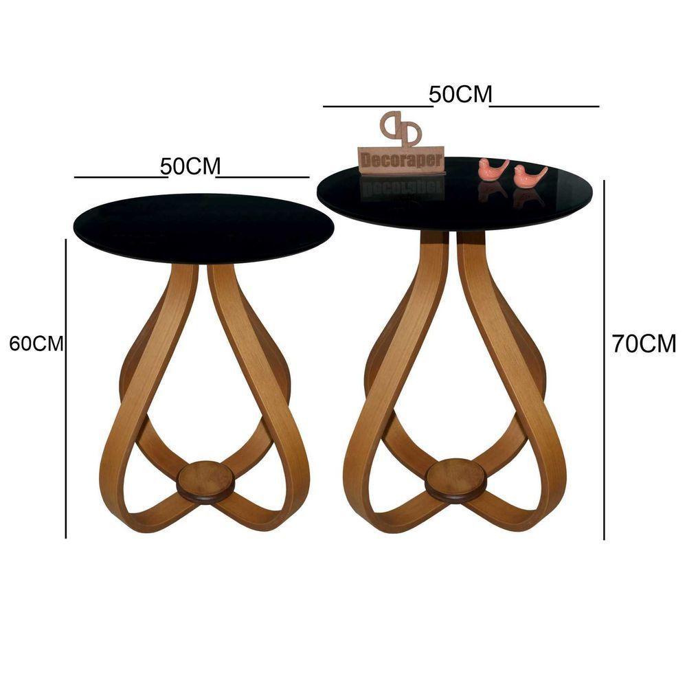 Kit Mesa De Canto Cebola Com Vidro 50cm Preto - 2