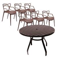 Jogo Conjunto Mesa 1,20m Alumínio + 6 Cadeiras Alegra Jardim Jantar Marrom - 1