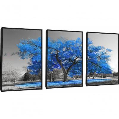 Quadros Decorativos árvore Cor Azul Com Moldura Preto