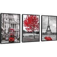 Quadro Londres árvore Da Vida Vermelha Paris Torre Eiffel Com Moldura Preto - 1