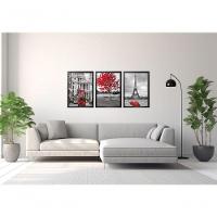 Quadro Londres árvore Da Vida Vermelha Paris Torre Eiffel Com Moldura Preto - 2