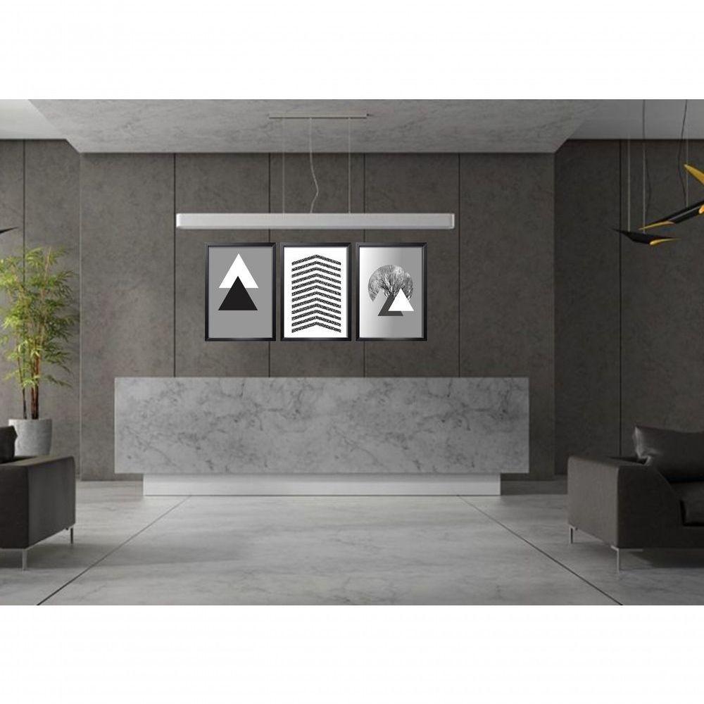 Quadro Decorativo Triângulos árvore Cinza Com Moldura Preto - 3