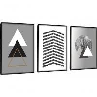 Quadro Decorativo Triângulos árvore Cinza Com Moldura Preto - 1