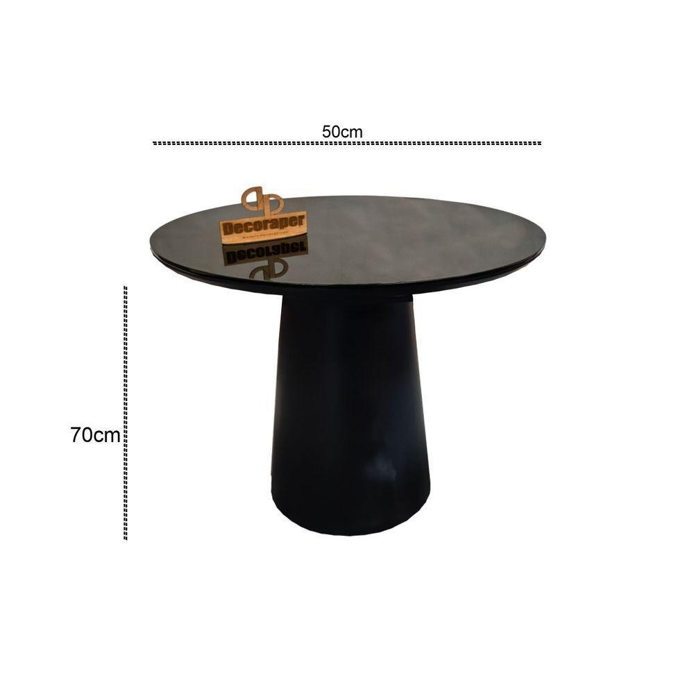 Mesa De Canto Cone Laqueado Com Tampo Vidro 50cm Preto 70cm - 2