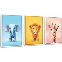 Quadro Decorativo Infantil Baby Animais Com Moldura Branco - 1