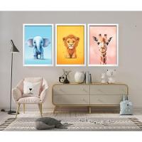 Quadro Decorativo Infantil Baby Animais Com Moldura Branco - 3