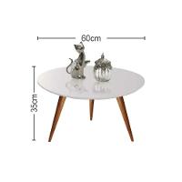 Mesa De Centro Redonda Laqueada Com Vidro Colado Pé Palito 60cm Off White - 2