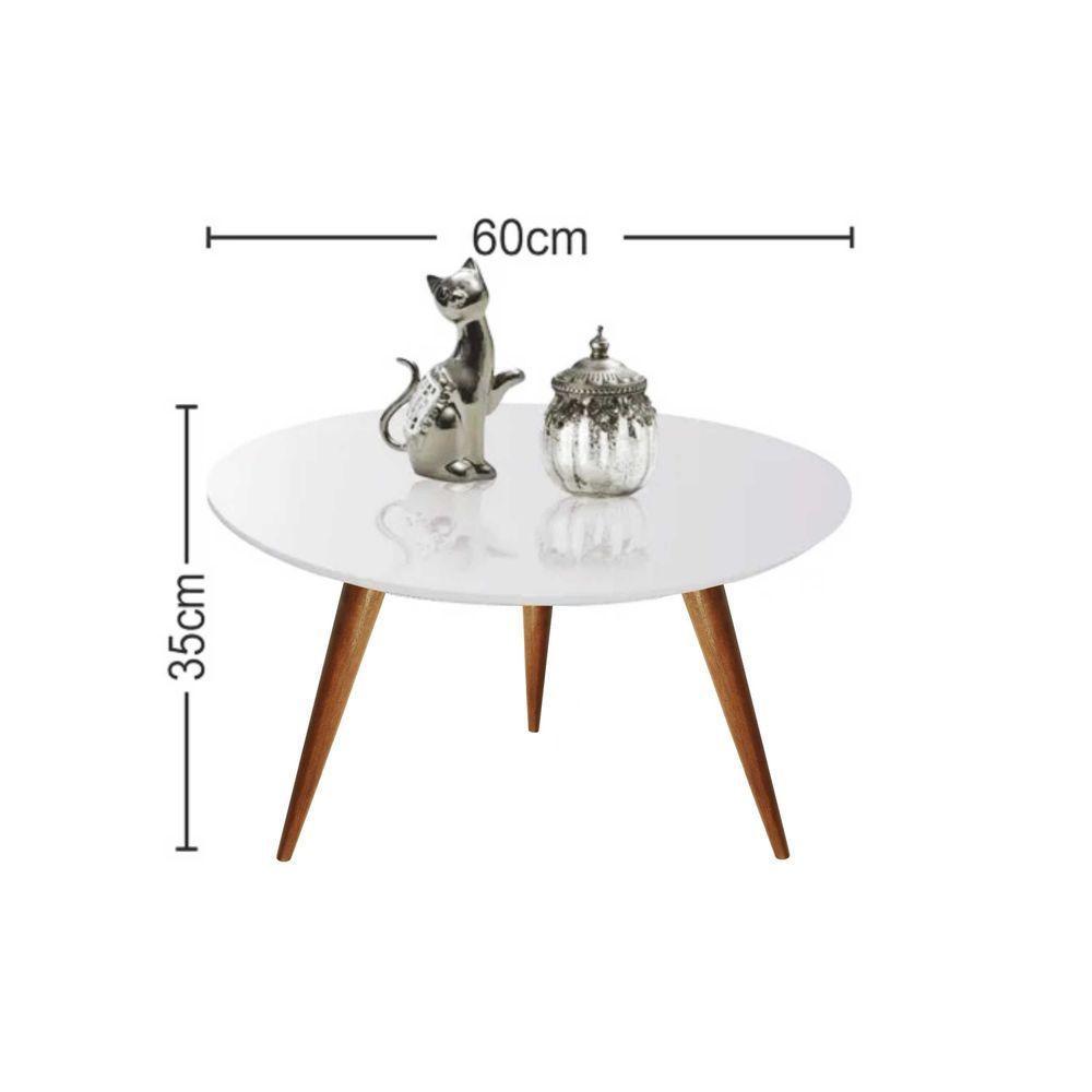 Mesa De Centro Redonda Laqueada Com Vidro Colado Pé Palito 60cm Branco - 2