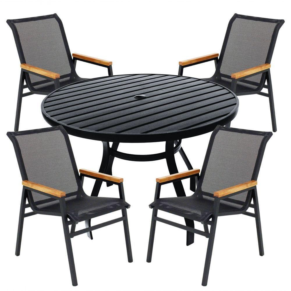 Jogo Conjunto Mesa 1,20m Ripada Para área Externa, Piscina, Jardim Preto - 1