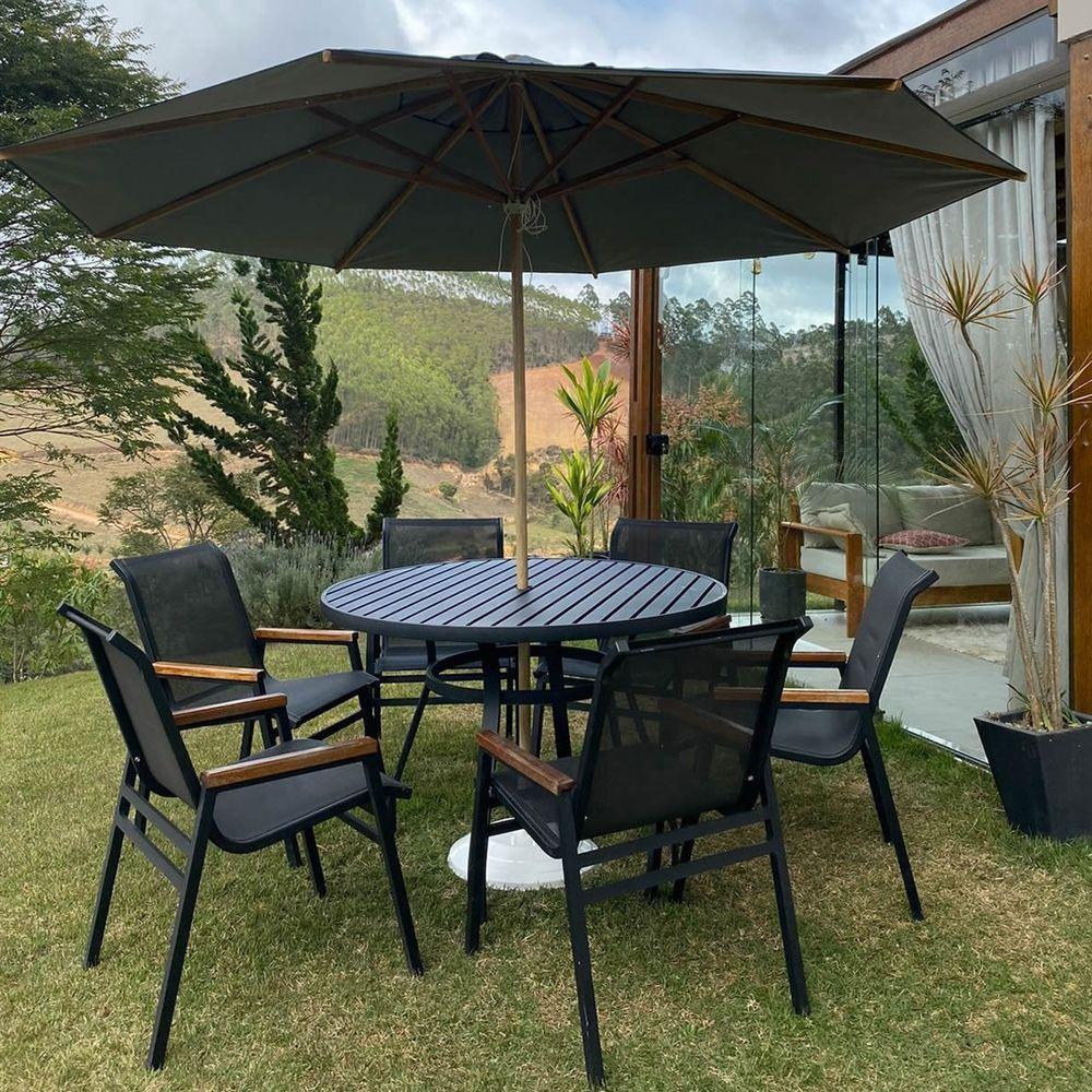 Jogo Conjunto Mesa 1,20m Ripada Para área Externa, Piscina, Jardim Preto - 2
