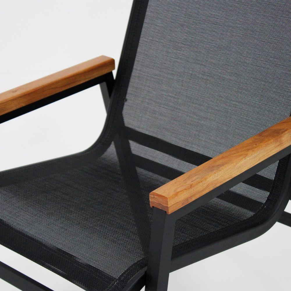 Kit 4 Cadeiras Alumínio + 1 Mesa Ripada ø120cm Com Guarda Sol Piscina Jardim Preto - 9