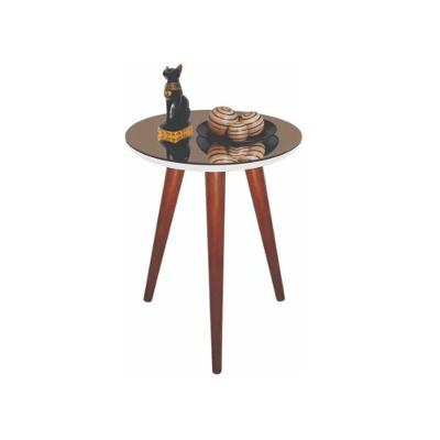 Mesa De Canto Pés Palito Amadeirado Tampo Espelho Bronze 45cm Branco