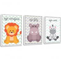 Quadro Decorativo Infantil Animais Com Moldura Branco - 1