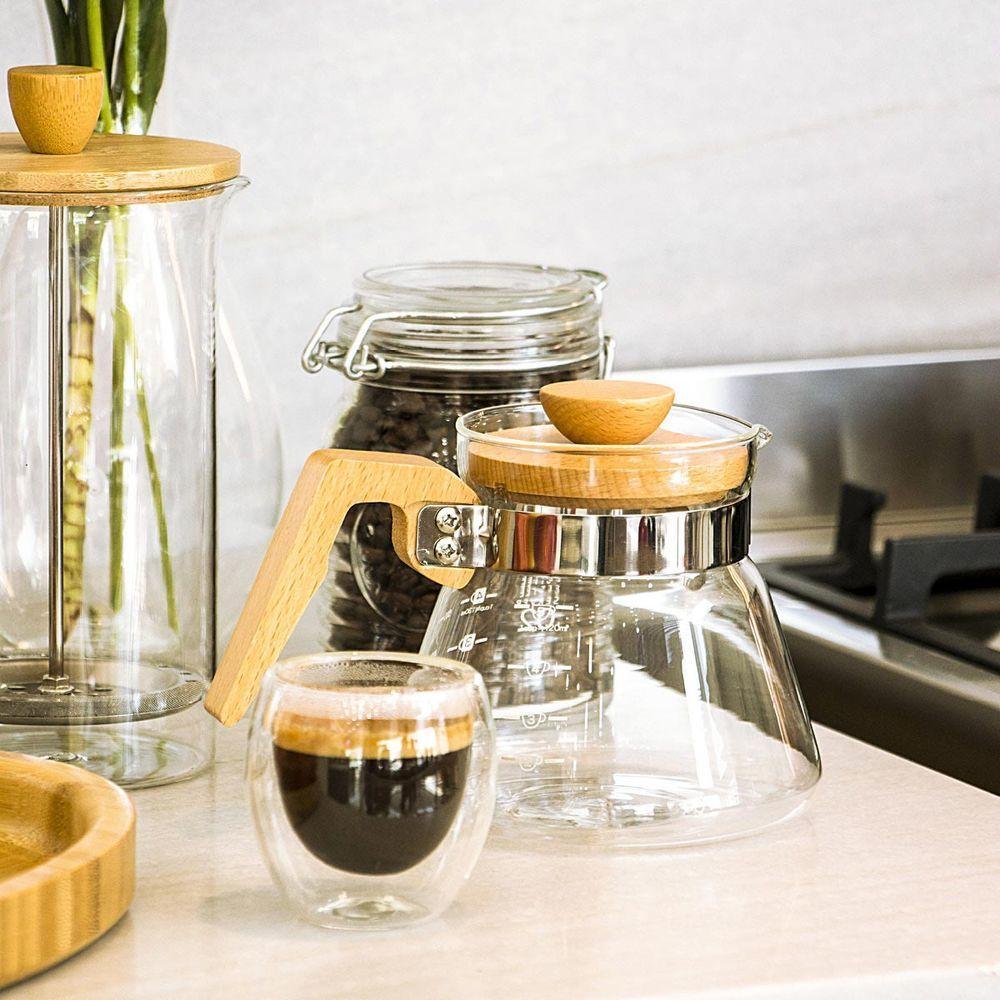 Balzac Cafeteira 12X18X18Cm 600Ml Borosilicato Transp Tampa Madeira - 2