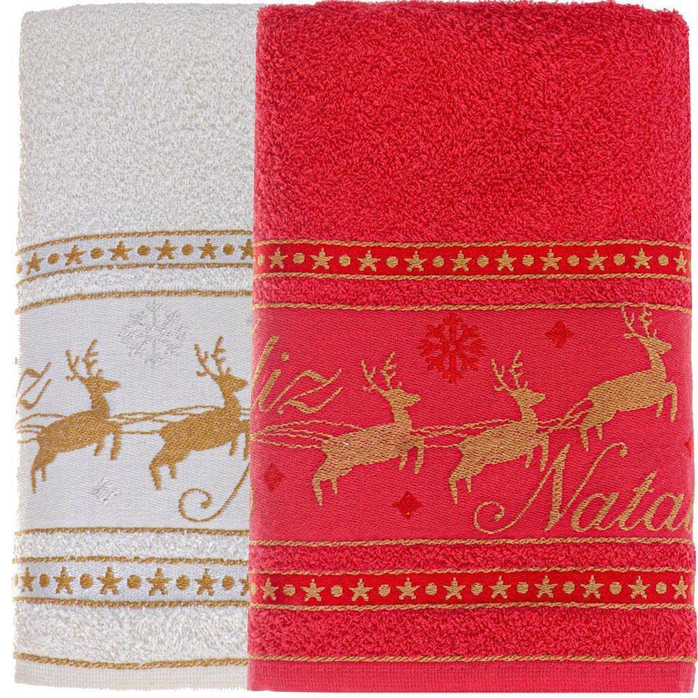 Kit 20 Toalha De Rosto Feliz Natal 90% Algodão 400g-m² 45x68cm Bene Casa Vermelho-pérola - 1