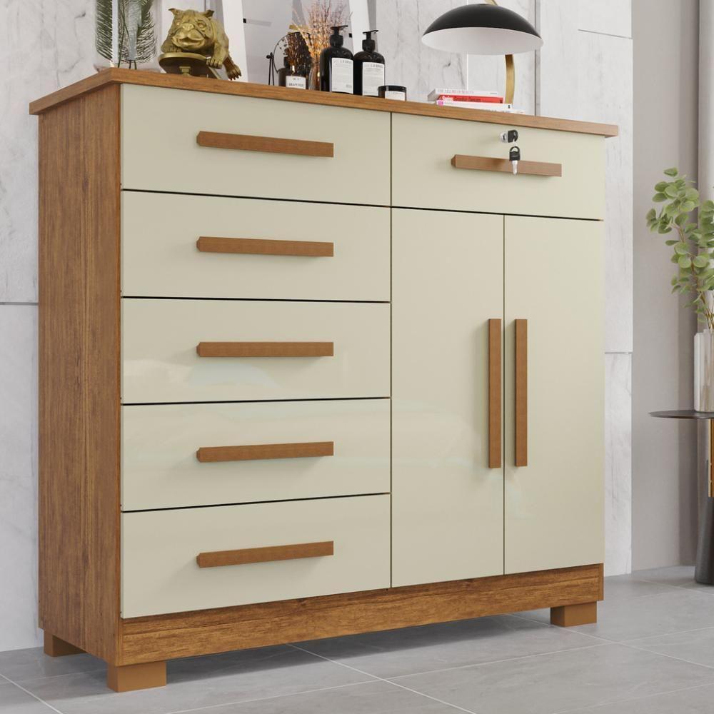 Cômoda 02 Portas 06 Gavetas E 01 Chave Itália Com Sapateira - Tudo De Móveis Cinamomo Off - 1