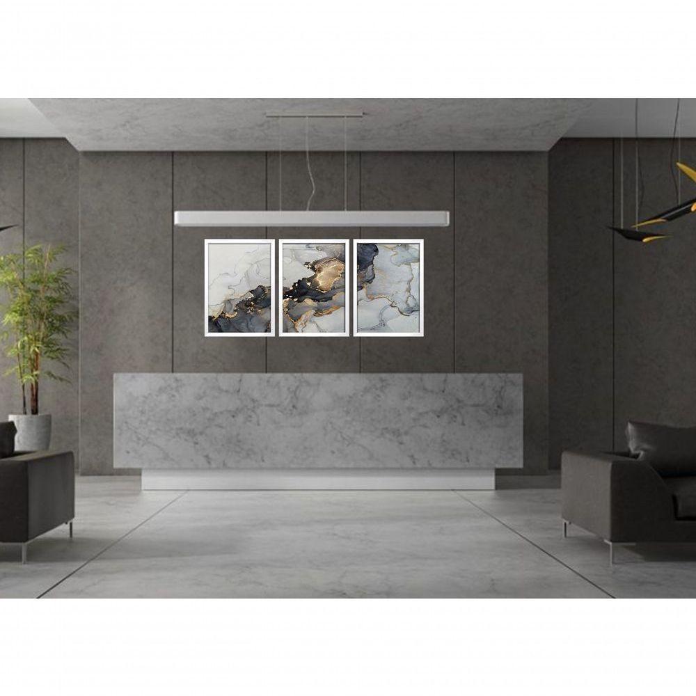 Quadro Decorativo Elegante Mármore Dourado Com Moldura Branco - 3