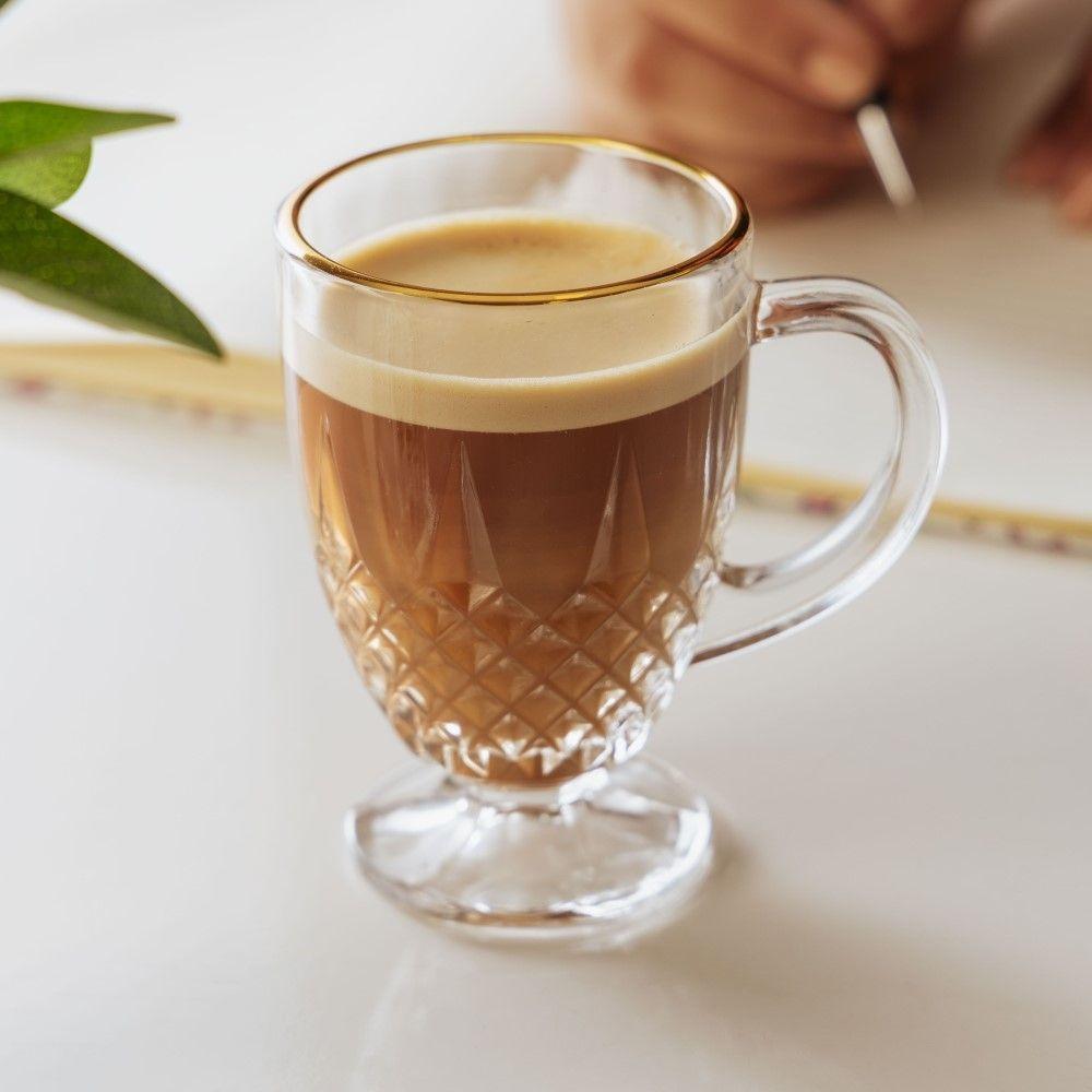 Conjunto De Xícara De Café-cappuccino 6 Peças 150 Ml Diamante Com Fio De Ouro Lyor - 3