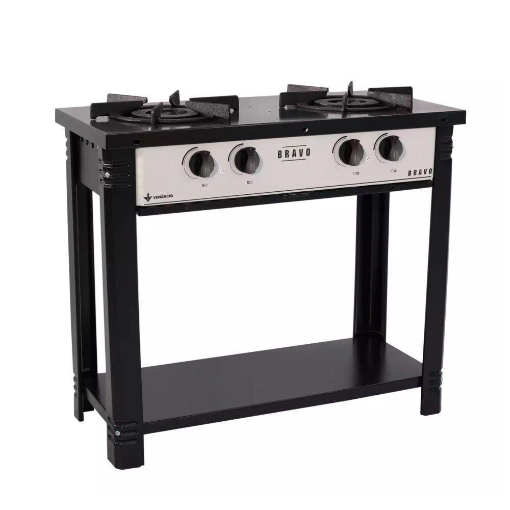 Fogão 2 Queimadores Bravo A Gás Preto E Cinza Venâncio - 1