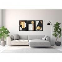 Quadro Decorativo Geométrico Abstrato Com Moldura Preto - 3