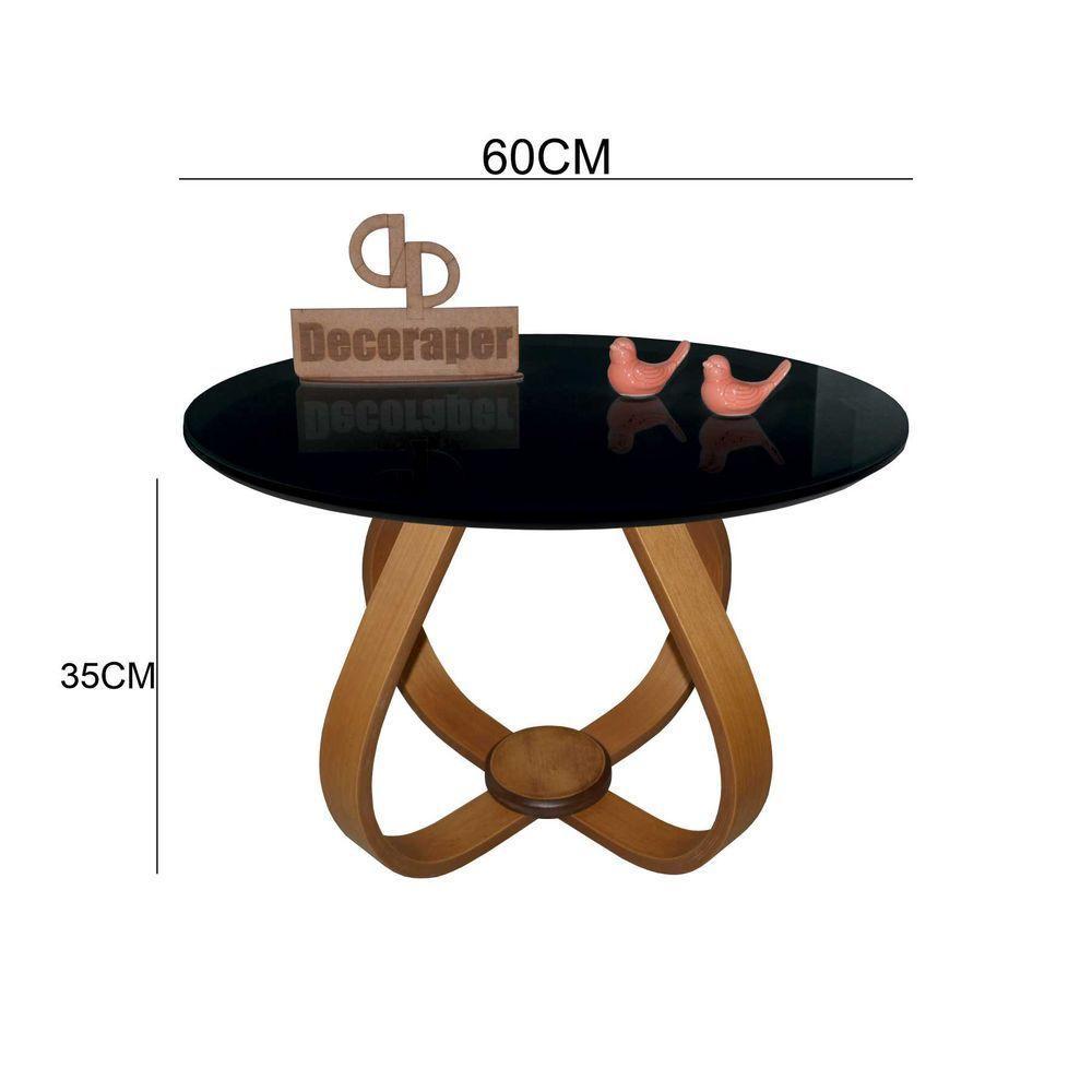 Mesa De Centro Cebola Com Vidro 60cm Preta 35cm - 2