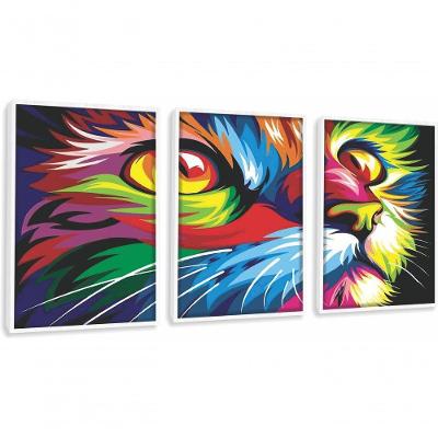 Quadro Decorativo Gato Colorido Com Moldura Branco